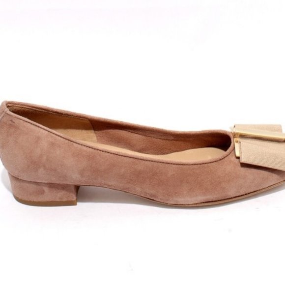 ITALIAN Beige Suede Leather Gold Bow Shoes - Picture 3 of 8